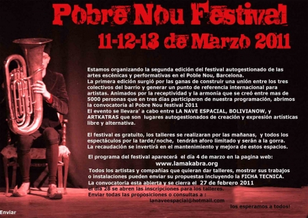 Programación del Festival Pobre Nou – 11, 12 y 13 de marzo -Poble Nou (Barcelona)