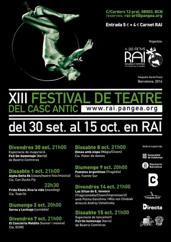 XIII Festival de Teatre del Casc Antic – 30 de septiembre – 15 de octubre – RAI-Recursos d`Animació Intercultural – Barcelona